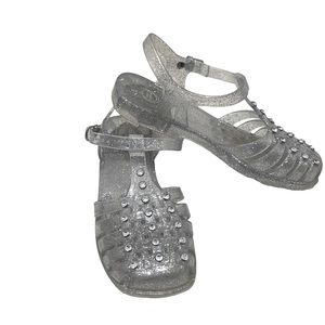 Girls Jelly Clear Sparkly Sandals Soft Rubber Sole Closed Toe Shoe Size 2